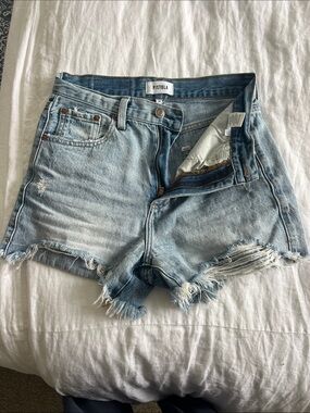 pistola light blue distressed high-rise denim shorts